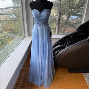 NWT La Femme Light Blue Strapless Gown, Size 0